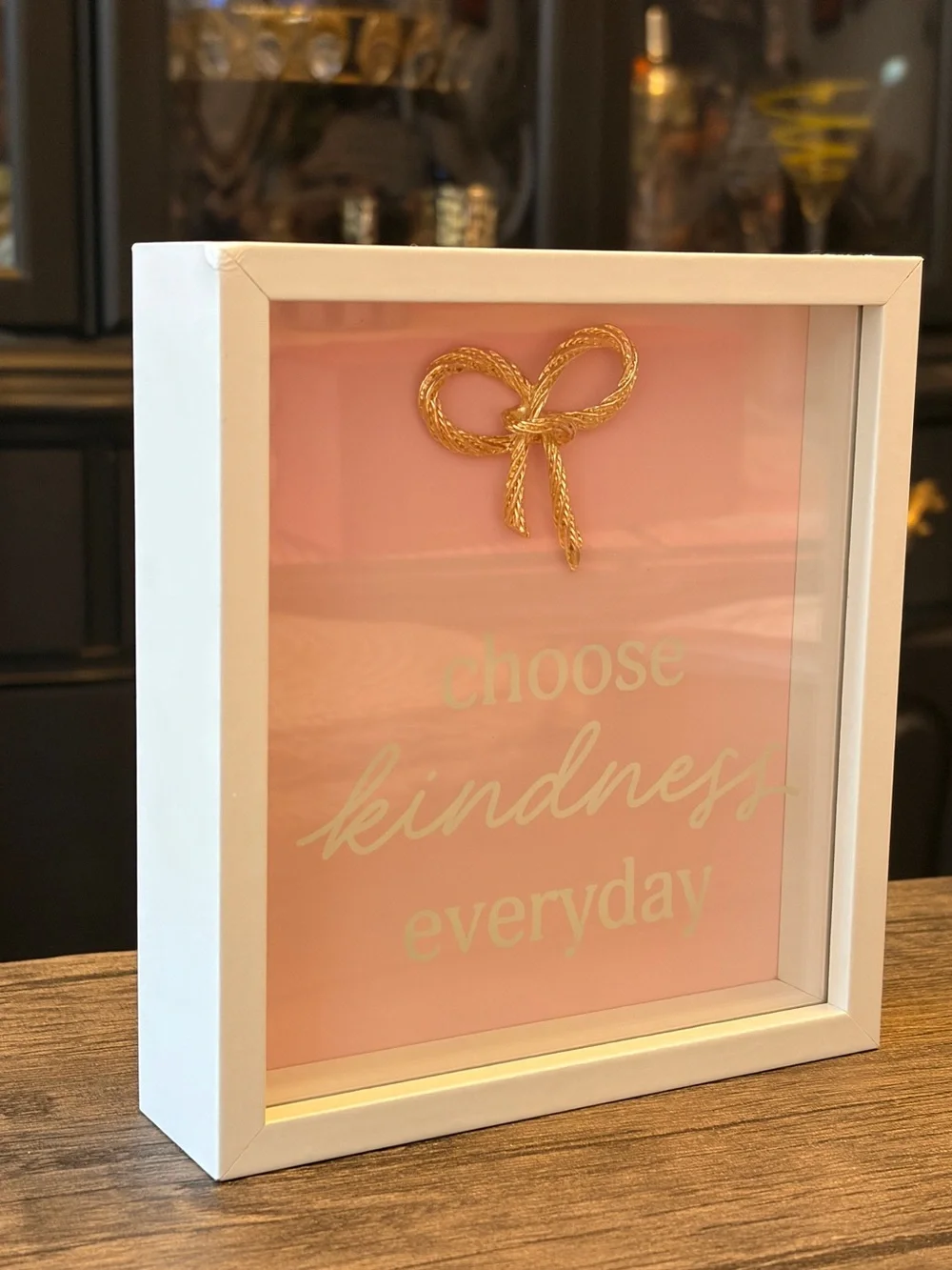 Choose Kindness Everyday Pink Art glass box with Gold Bow -6”x 6”